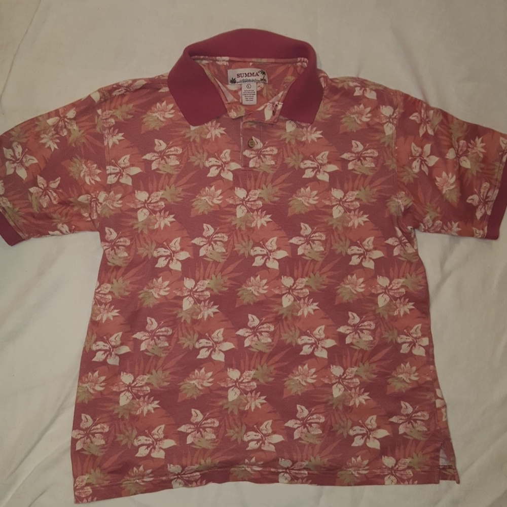 Summa Hawaiian print polo shirt sz Large